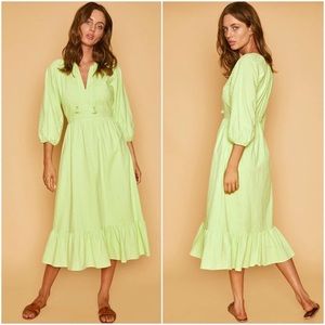 Lost + Wander Lime Green Stevie Puff Sleeve Midi Dress